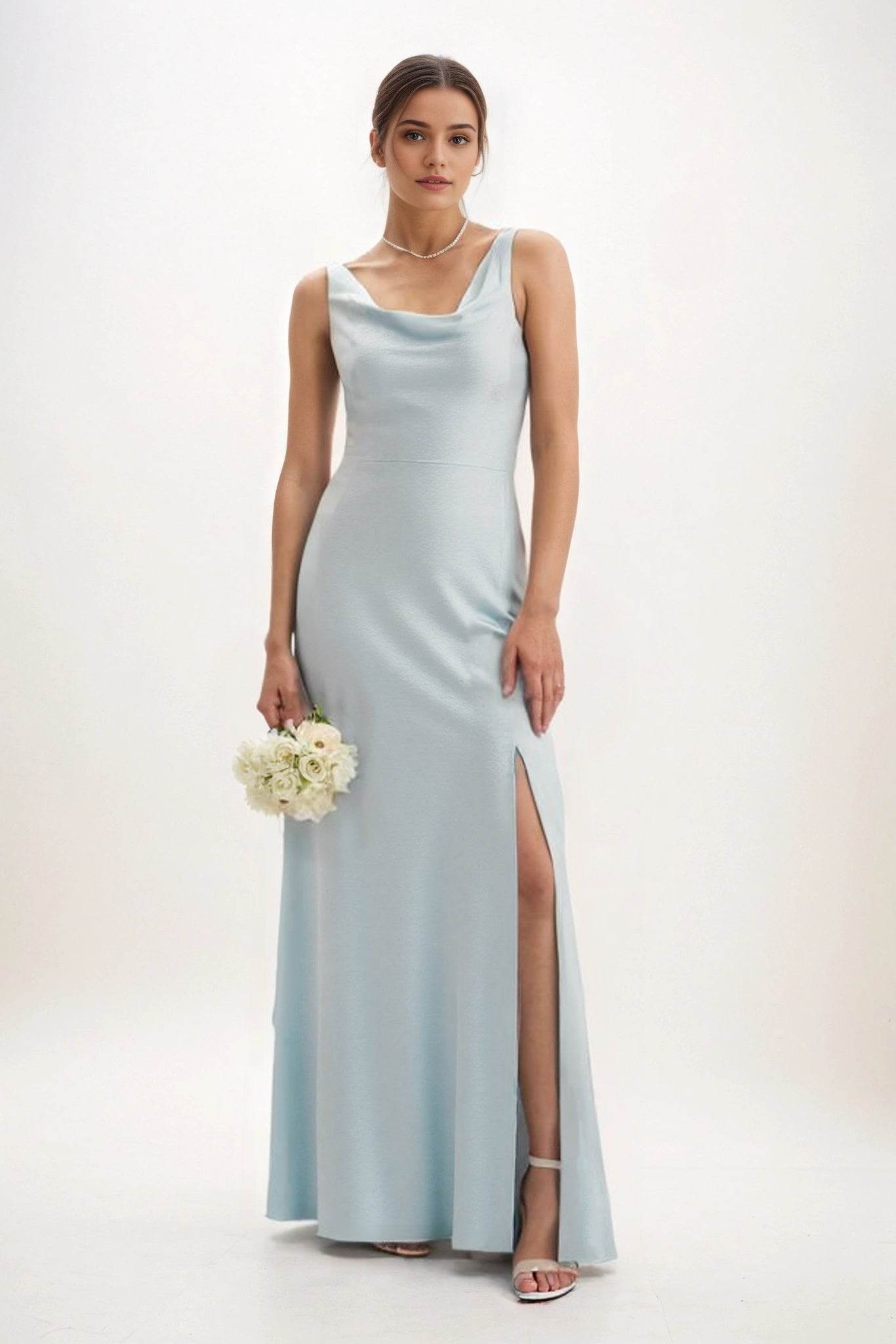 Sheath-Column Maxi Luxe Satin Bridesmaid Dress CB0816 - COCOMELODY